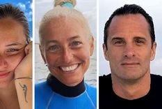 Entre las cinco personas que murieron estaban Giorgia Sommacal (iz.), su madre  Monica Montefalcone (centro) y el instructor de buceo Gianluca Benedetti
