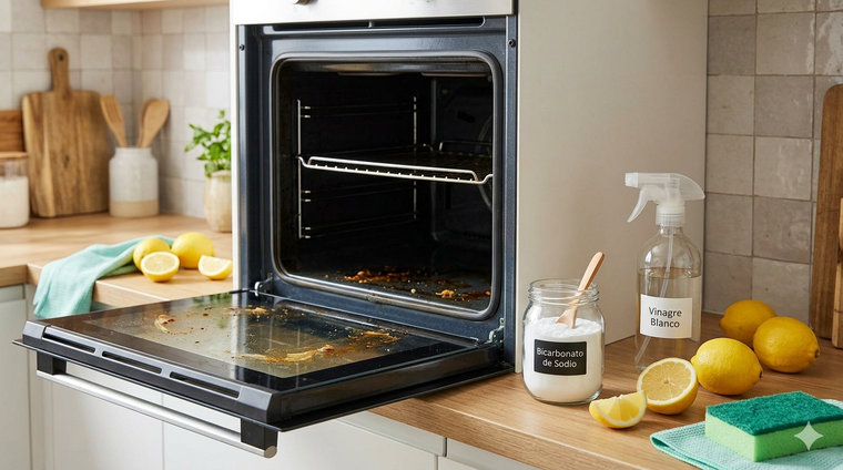 Adiós a la grasa del horno usando sal y bicarbonato de sodio. Fuente: IA Gemini. Adiós a la grasa del horno usando sal y bicarbonato de sodio. Fuente: IA Gemini.