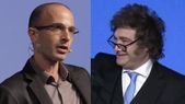 El filósofo israelí Yuval Noah Harari y el presidente argentino Javier Milei.
