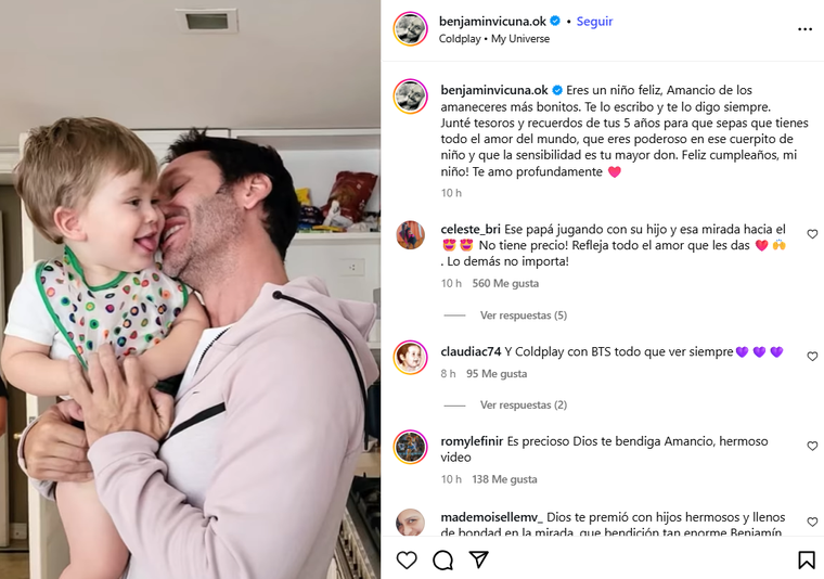 Benjamín Vicuña junto a Amancio. Foto: captura de video Instagram/ @benjaminvicuna.ok. Benjamín Vicuña junto a Amancio. Foto: captura de video Instagram/ @benjaminvicuna.ok. 