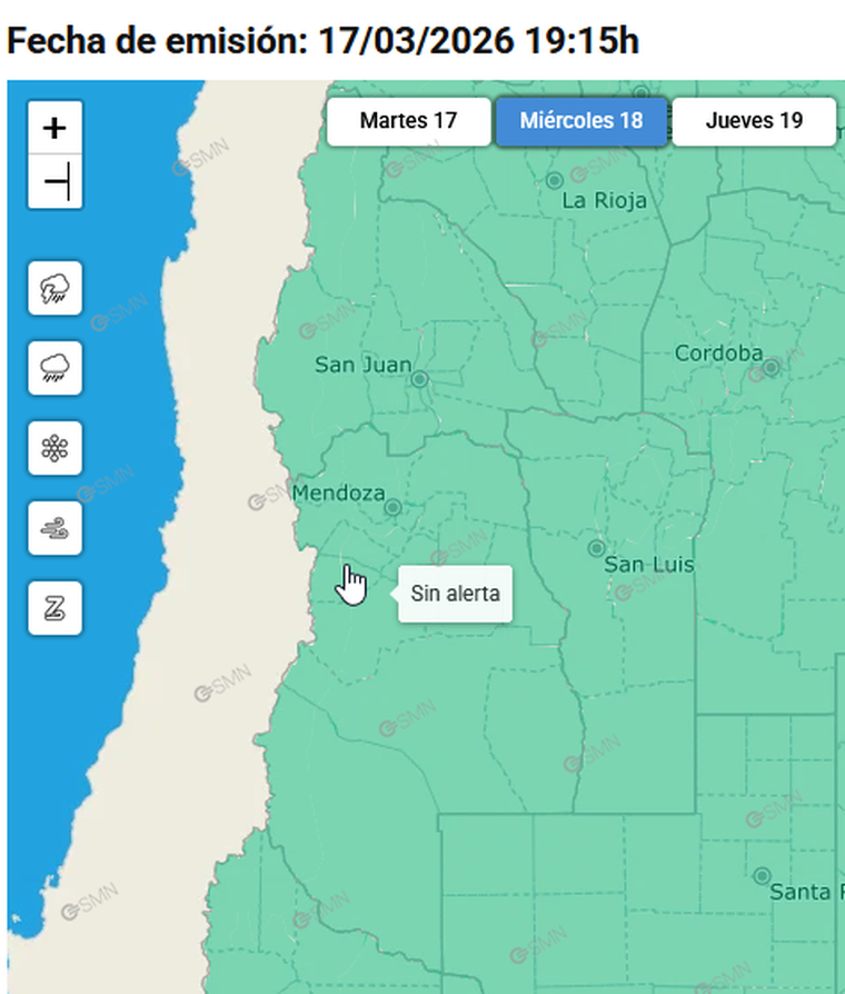 Así se veía para el miércoles el mapa de alertas del SMN en su última actualización del martes. Así se veía para el miércoles el mapa de alertas del SMN en su última actualización del martes. 
