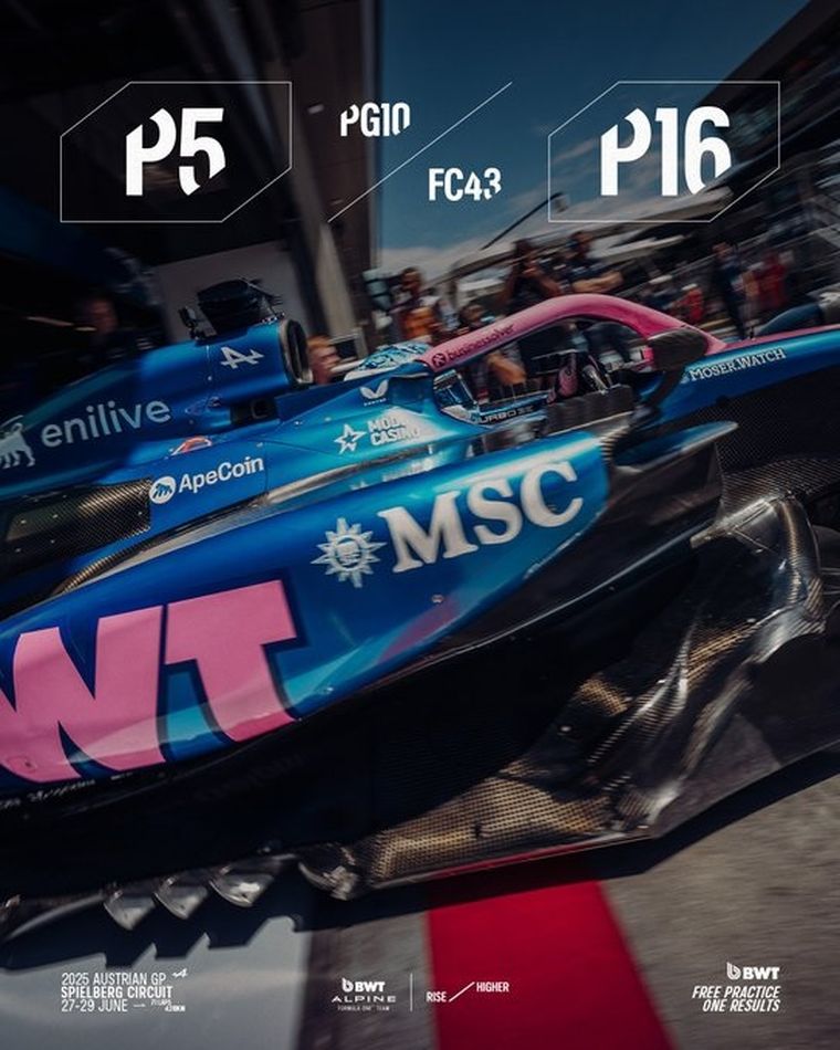 Franco Colapinto fue P16 y Pierre Gasly P5 en las FP1 Franco Colapinto fue P16 y Pierre Gasly P5 en las FP1