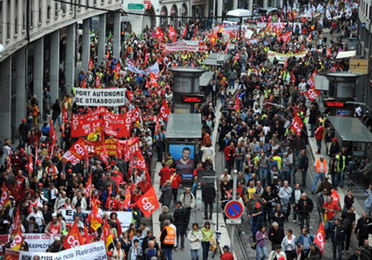 Manifestación de trabajadores en Estrasburgo, Francia. Foto: EFE
