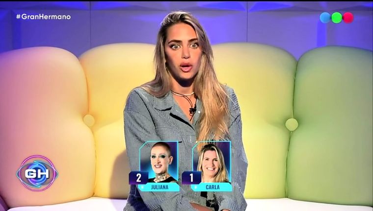 En un principio, Sabrina Cortez estaba en la placa, pero al anular varios votos se salvó de la misma. Foto: Captura de pantalla Youtube Gran Hermano Argentina.