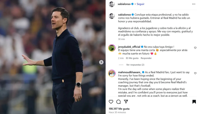 El sentido posteo de Xabi Alonso tras ser despedido como DT del Real Madrid. El sentido posteo de Xabi Alonso tras ser despedido como DT del Real Madrid.