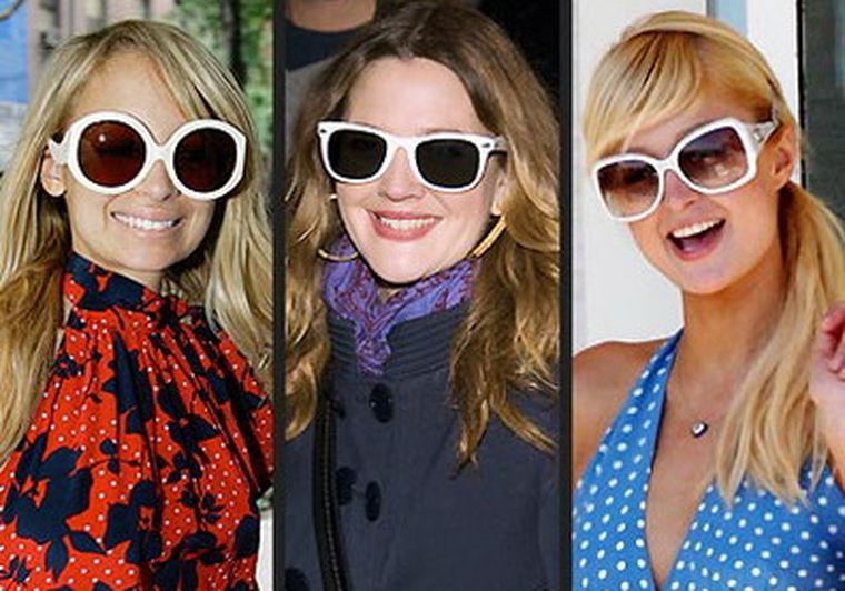 Nicole Richie, Drew Barrymore y Paris Hilton con lentes blancos y gigantes. Foto: Web