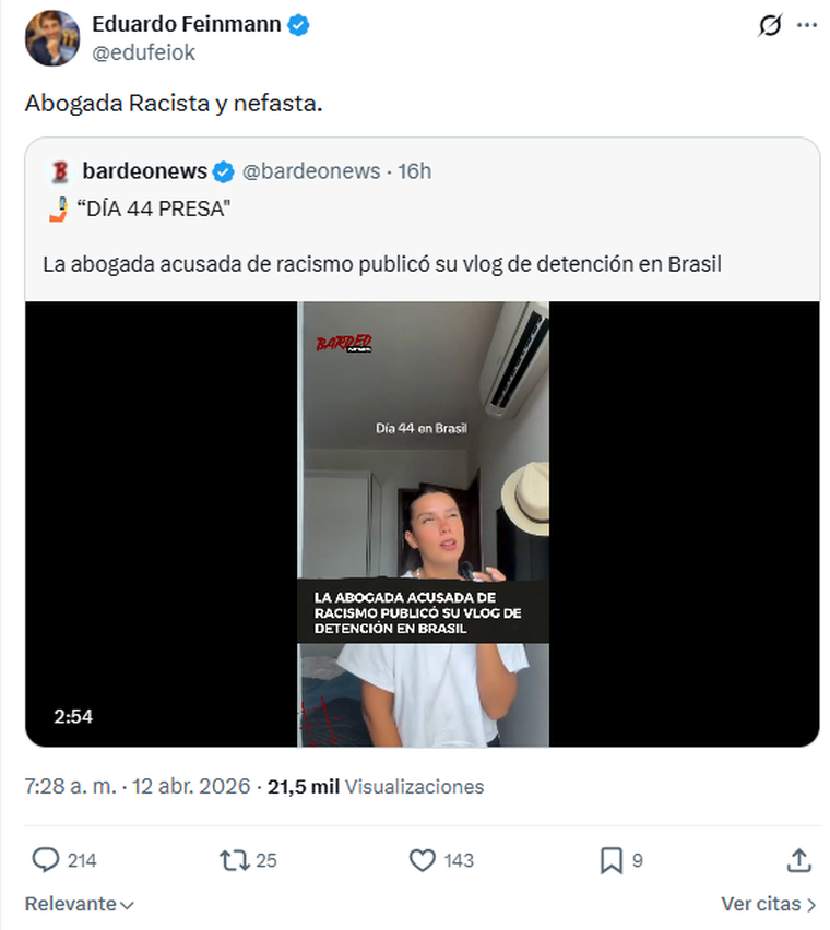 Eduardo Feinmann sin filtro contra Agostina Páez. Eduardo Feinmann sin filtro contra Agostina Páez.