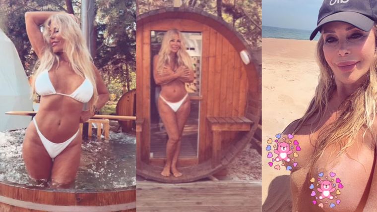 Graciela Alfano en la playa nudista. Graciela Alfano en la playa nudista.