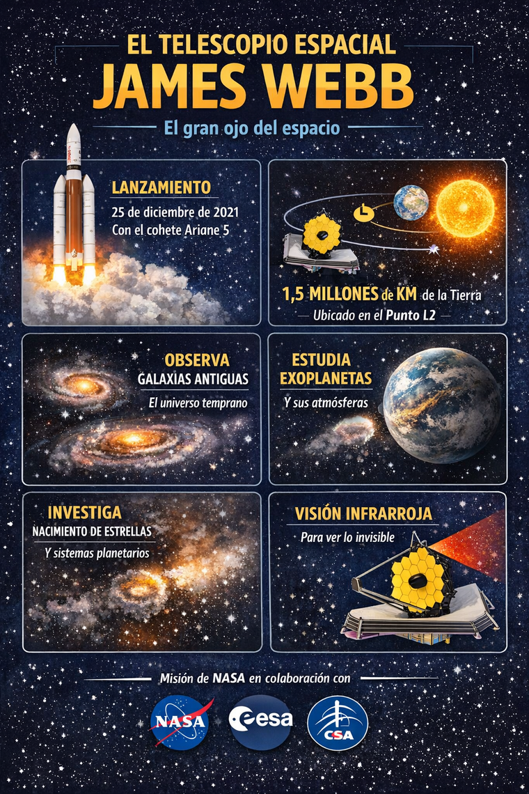 El telescopio espacial James Webb, en datos: cuándo se lanzó, dónde está y qué tipo de descubrimientos permite observar en el universo. El telescopio espacial James Webb, en datos: cuándo se lanzó, dónde está y qué tipo de descubrimientos permite observar en el universo.