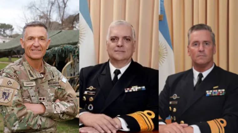 Óscar Zarich, Juan Carlos Romay y Marcelo Alejandro Dalle Nogare fueron designados por Javier Milei como nuevos jefes de las Fuerzas Armadas. Foto: Argentina.gob.ar