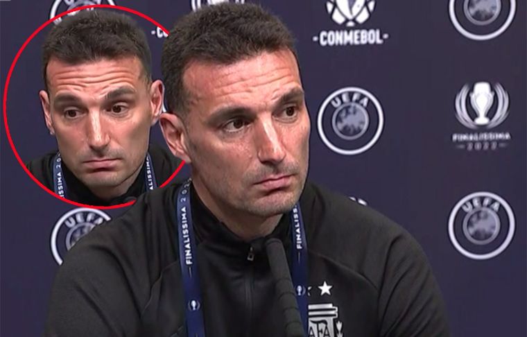 Scaloni, sorprendido ante la pregunta sobre el 70° aniversario del reinado de Isabel II de Inglaterra.