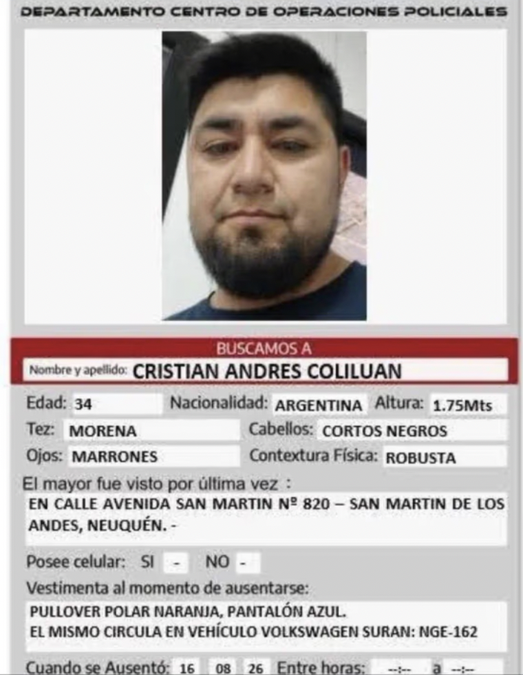Cristian Coliluan había sido denunciado como desaparecido.