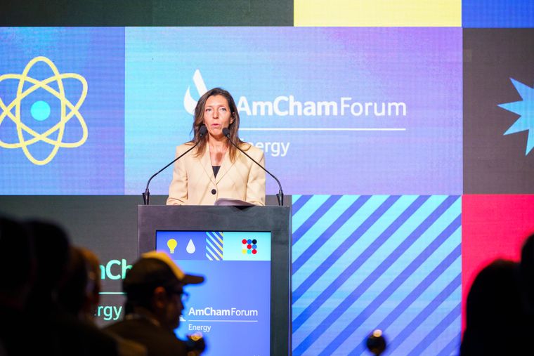 Mariana Schoua, presidenta de AmCham y CEO de Aconcagua Energía Generación, planteó en la apertura del encuentro la necesidad de avanzar en la inversión en infraestructura y reglas de juego tras la estabilidad macroeconómica.