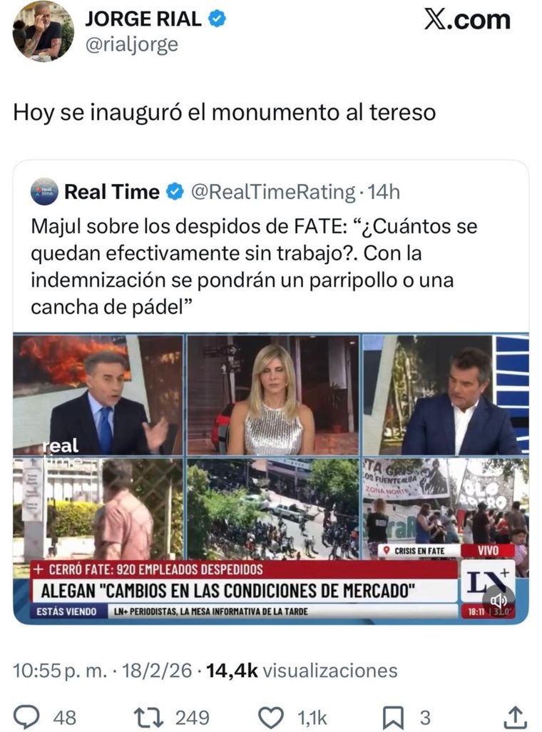 El posteo de Rial contra Majul. El posteo de Rial contra Majul.