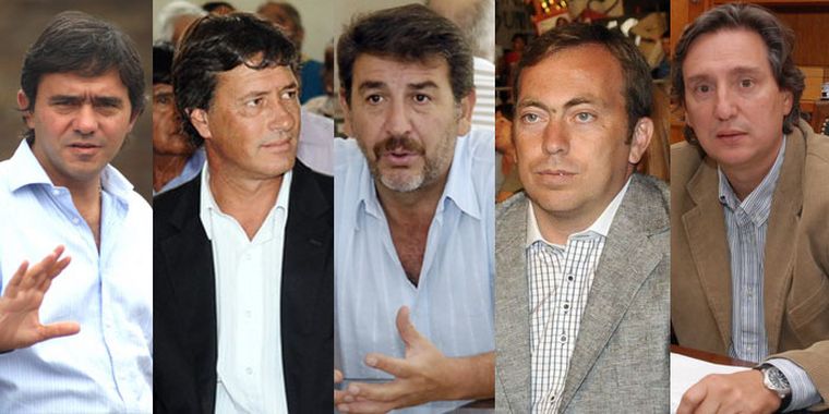López Puelles, Bermejo, Mansur, Aveiro y Félix, los únicos intendentes que podrían ir por la reelección si se hubiera promulgado el 198. Foto: MDZ