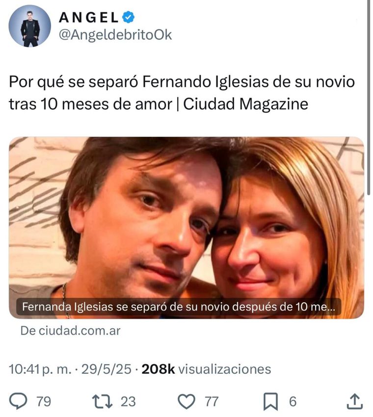 El conductor de LAM se equivoc&oacute; y escribi&oacute; "Fernando" en vez de "Fernanda", y Fernando Adolfo Iglesias le remarc&oacute; el error en la red social.