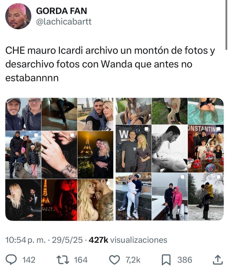 La usuaria @lachicabartt se dio cuenta que el futbolista desarchivó fotos con la modelo. La usuaria @lachicabartt se dio cuenta que el futbolista desarchivó fotos con la modelo.