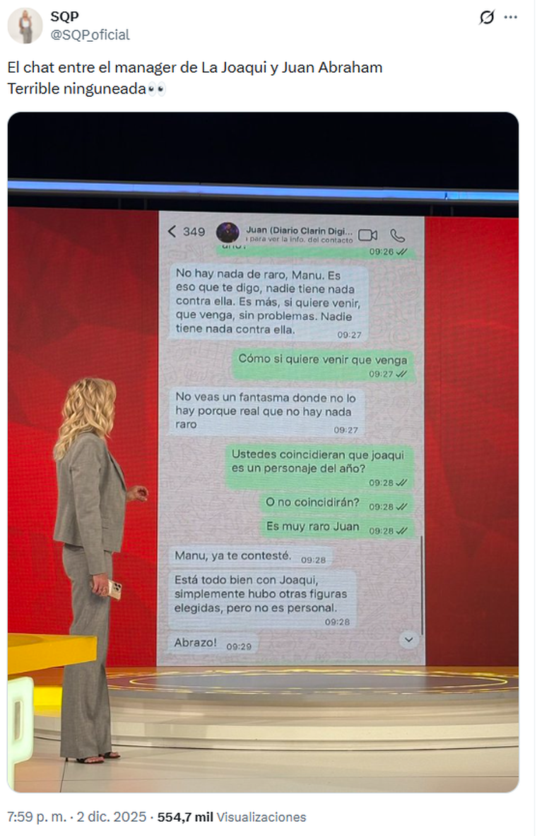 El chat que hizo enojar a La Joaqui. El chat que hizo enojar a La Joaqui. 