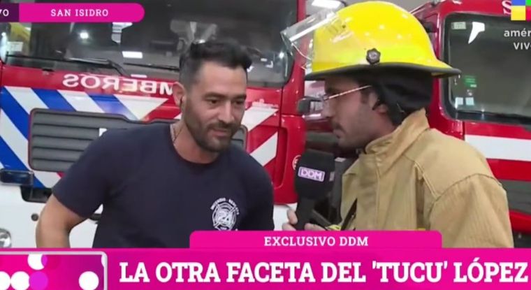 El Tucu López cortó una nota en vivo y salió a trabajar como bombero voluntario El actor contó cómo es su nueva vida y protagonizó un inesperado momento Foto: Captura de TV