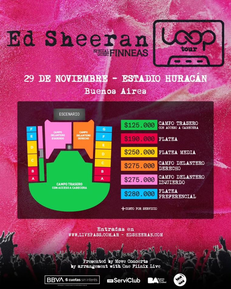 Estos son los precios del show de Sheeran en Argentina.
