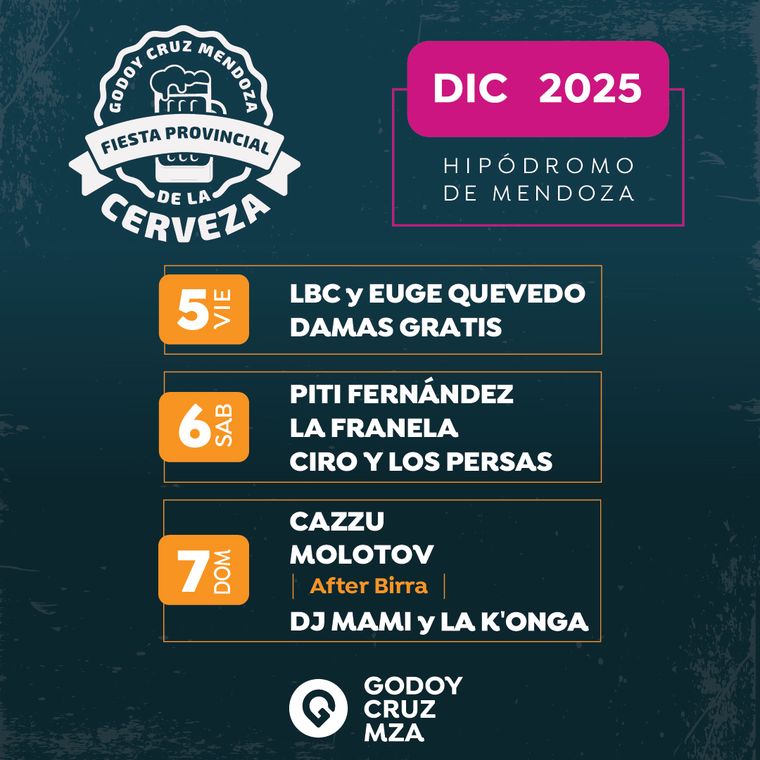 La grilla completa de la Fiesta Provincial de la Cerveza. Foto: gentileza/ Prensa. La grilla completa de la Fiesta Provincial de la Cerveza. Foto: gentileza/ Prensa.