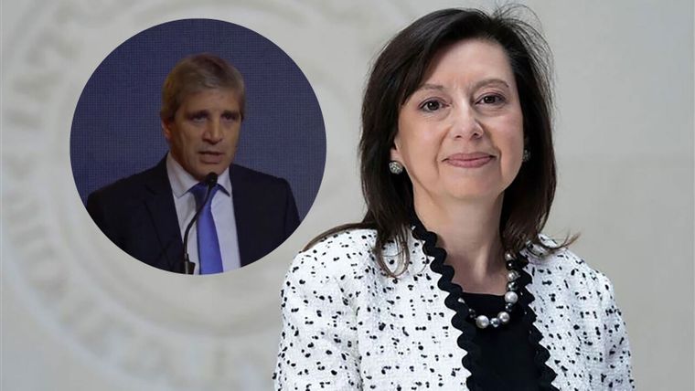 La vocera del FMI, Julie Kozack, y el ministro de Economía, Luis Caputo.