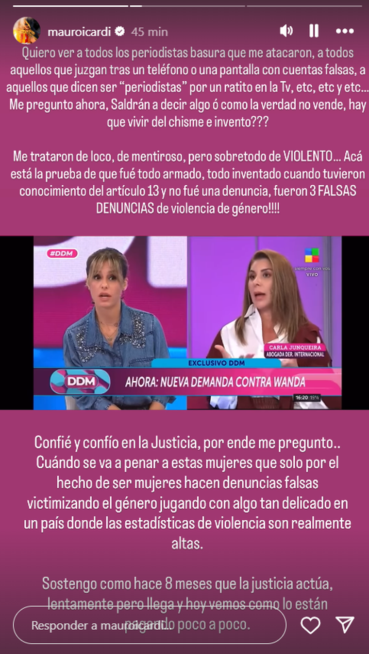 El fuerte mensaje que Mauro Icardi compartió en sus redes sociales. Foto: captura de pantalla Instagram/ @mauroicardi. El fuerte mensaje que Mauro Icardi compartió en sus redes sociales. Foto: captura de pantalla Instagram/ @mauroicardi.