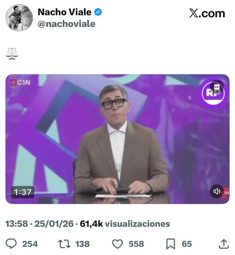 El productor Nacho Viale utilizó sus redes para avalar la rectificación del periodista. El productor Nacho Viale utilizó sus redes para avalar la rectificación del periodista.