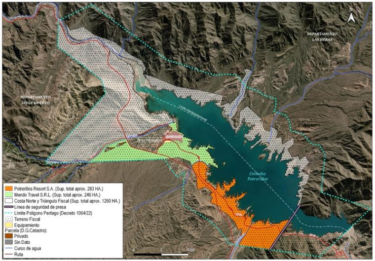 Cómo está dividida la costa sur de Potrerillos con las concesiones. Cómo está dividida la costa sur de Potrerillos con las concesiones.