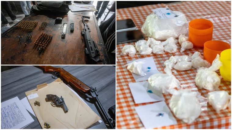 Armas, cientos de municiones y droga fraccionada, parte del secuestro obtenido en los allanamientos en Guaymallén.&nbsp;