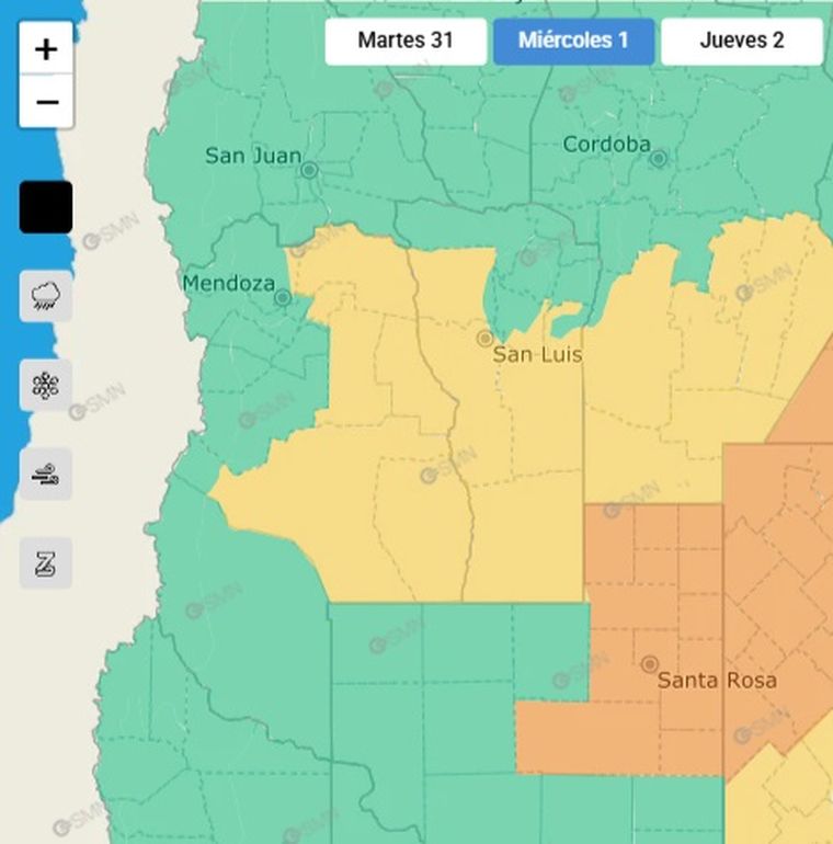 El SMN emitió un alerta por tormentas para la madrugada del miércoles en Mendoza. El SMN emitió un alerta por tormentas para la madrugada del miércoles en Mendoza.