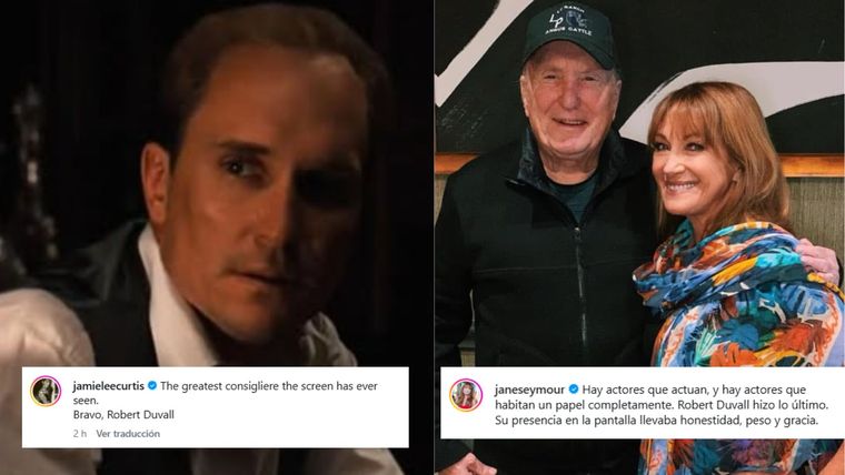 Los mensajes de Jamie Lee Curtis y Jane Seymour para despedir a Robert Duvall. Los mensajes de Jamie Lee Curtis y Jane Seymour para despedir a Robert Duvall.