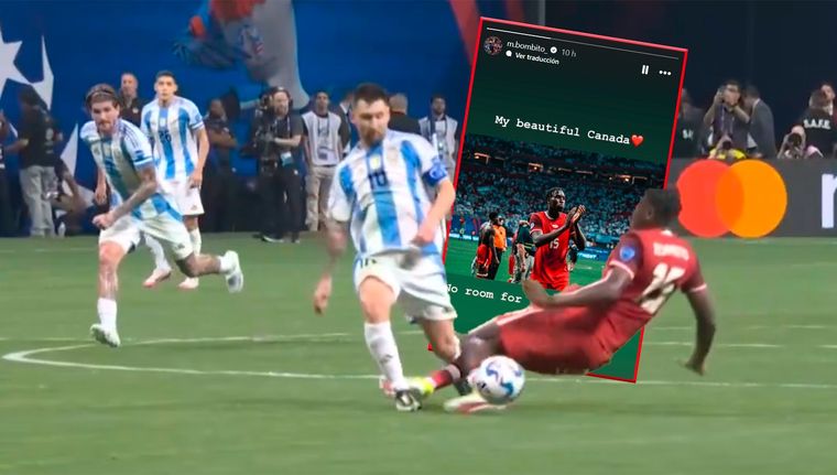 Bombito llegó tarde y cometió una plancha sobre el tobillo derecho de Messi, que quedó muy sentido. Foto: captura TyC Sports y @m.bombito