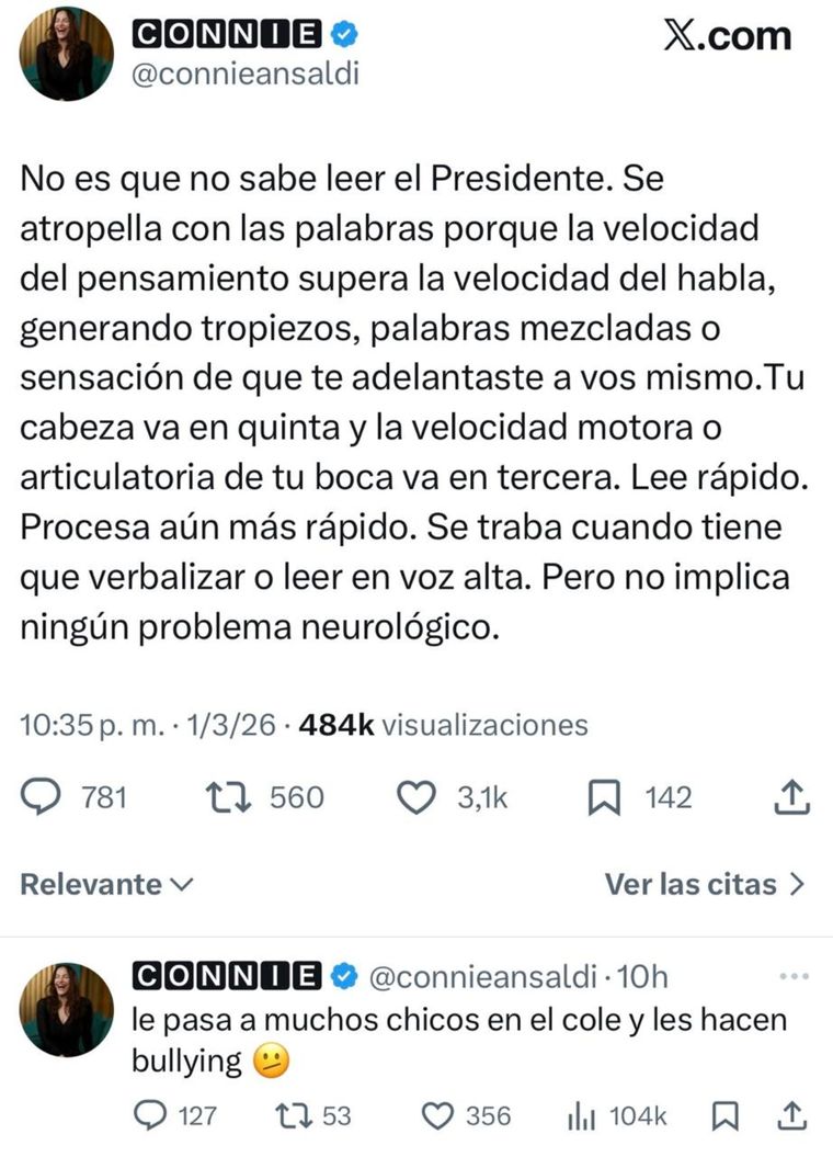 Connie Ansaldi defendió al mandatario de las críticas que recibió. Connie Ansaldi defendió al mandatario de las críticas que recibió.