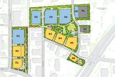 El compleo se divide en oficinas (celeste) y viviendas.(amarillo). Foto: https://www.unocero.com/n