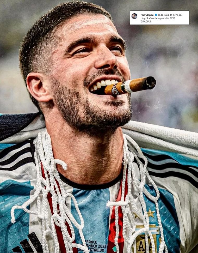 El posteo de Rodrigo de Paul en Instagram por un nuevo aniversario del título obtenido en el Mundial de Qatar 2022. El posteo de Rodrigo de Paul en Instagram por un nuevo aniversario del título obtenido en el Mundial de Qatar 2022.