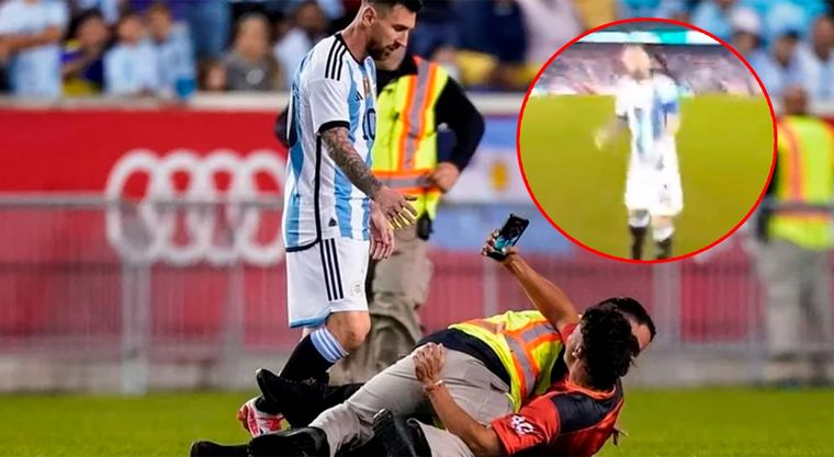 El hincha que invadió el campo de juego durante el Argentina-Jamaica con un celular estaba filmando la invasión.