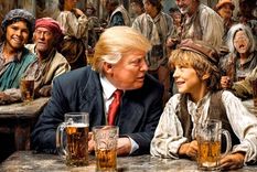 Donald Trump busca coincidencias con su amigo Lázaro, en esta imagen creada con IA. Foto Midjourney