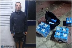 El malviviente tras su aprehensión y las latas de cervezas sustraídas. Foto: Gentileza El malviviente tras su aprehensión y las latas de cervezas sustraídas. Foto: Gentileza