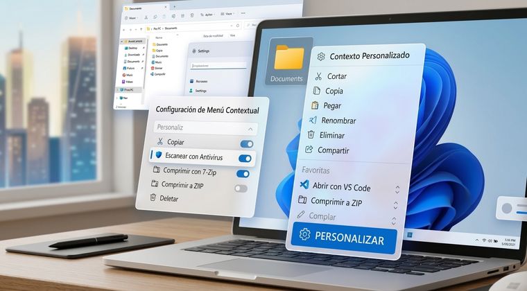 Windows 11 permite reorganizar funciones como Cortar, Copiar, Pegar, Renombrar, Eliminar y Compartir dentro del menú. Windows 11 permite reorganizar funciones como Cortar, Copiar, Pegar, Renombrar, Eliminar y Compartir dentro del menú.