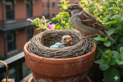 MDZol | nido de gorrión en el balcón