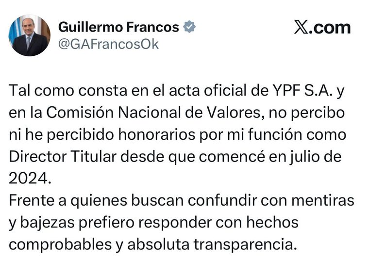 Guillermo Francos salió a desmentir a Marcela Pagano en X. Guillermo Francos salió a desmentir a Marcela Pagano en X.