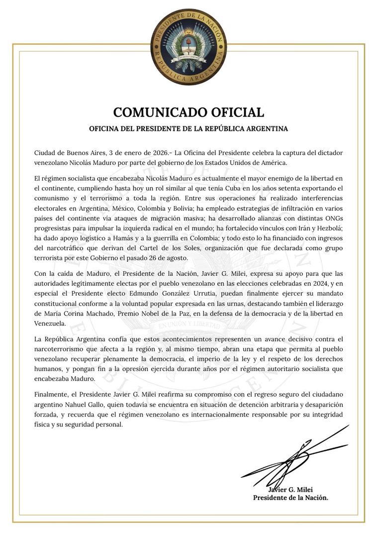 El comunicado del Gobierno sobre Venezuela