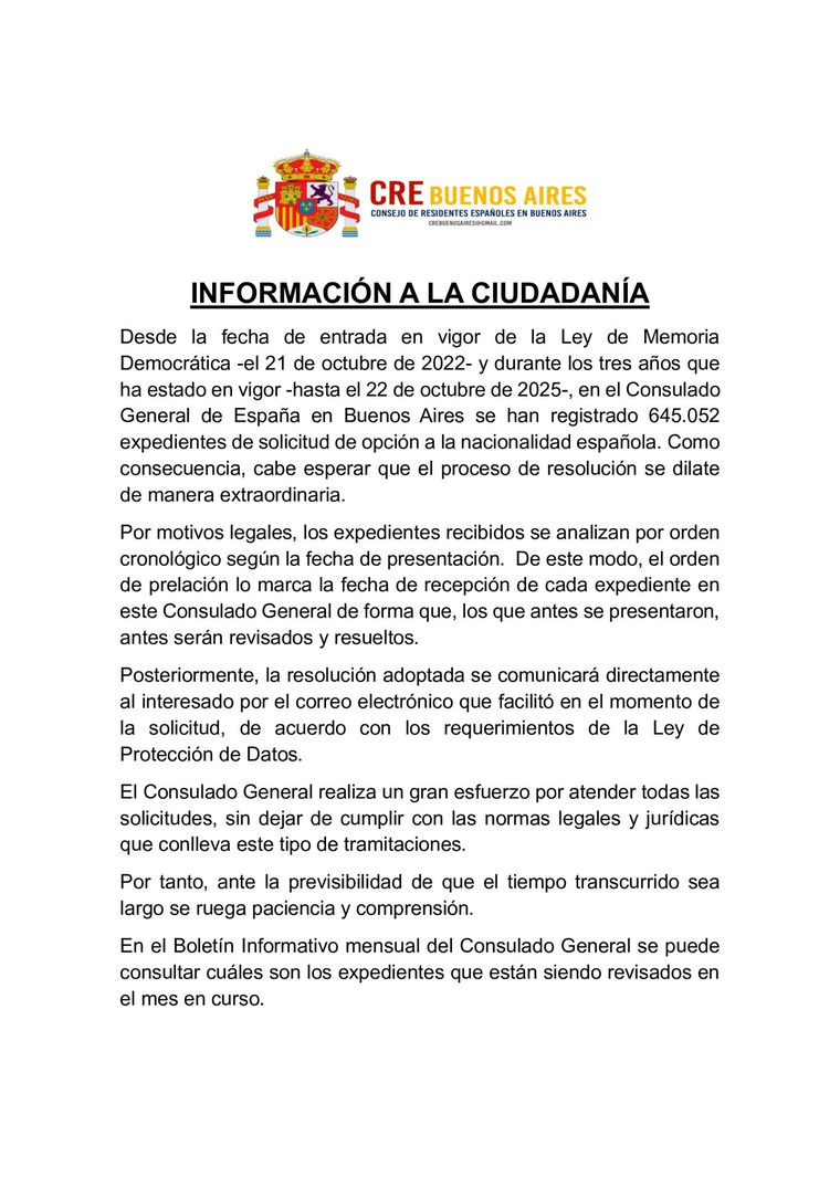 El trámite de ciudadanía española se revisa por orden cronológico y el consulado comunica cada resolución por correo electrónico a los solicitantes. El trámite de ciudadanía española se revisa por orden cronológico y el consulado comunica cada resolución por correo electrónico a los solicitantes.