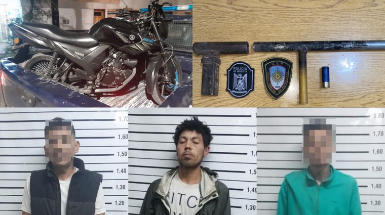 Tres sujetos fueron detenidos y se secuestraron motos robadas y un arma tumbera en Las Heras.