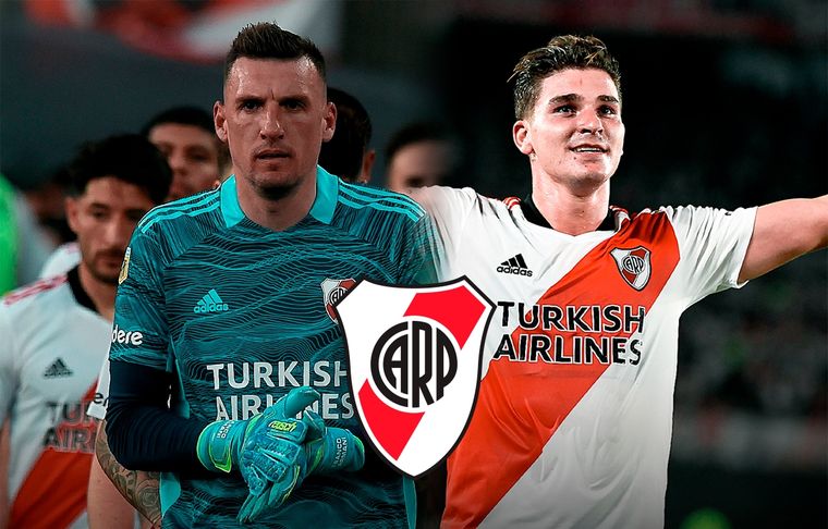Armani y Julián Álvarez El arquero y el delantero no pudieron estar en el entrenamiento de River.