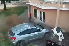 una mujer se salvo de milagro tras ser atropellada frente a una carniceria