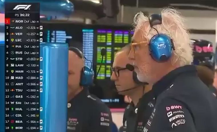 Flavio Briatore observa a Colapinto durante la FP1 de la Fórmula 1 en Barcelona