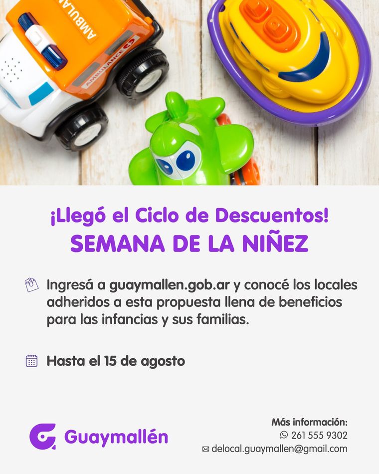 La Municipalidad de Guaymallén impulsa una semana de descuentos en comercios del rubro infantil. La Municipalidad de Guaymallén impulsa una semana de descuentos en comercios del rubro infantil.