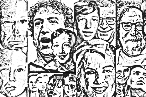 En dibujo, una mezcla de los rostros actuales y de su respectiva infancia o juventud&nbsp; de personalidades como Donald Trump, Bill Gates, Mark Zuckerberg, Charly García, Mirtha Legrand y el papa León XIV, entre otros.&nbsp;